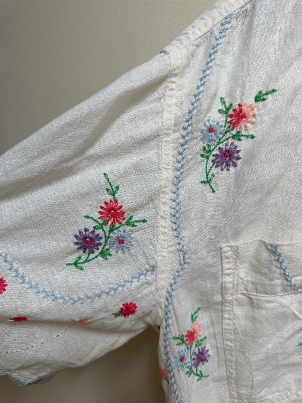 We The Free White Button-Up Shirt with Pink & Purple Floral Embroidery - Picture 2 of 14